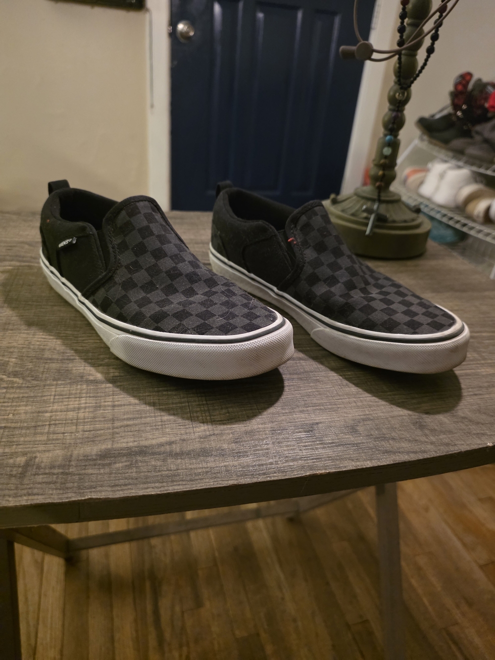 Vans Black Checkered Slip-On Loafers - Size US Y6(Fits 6W)